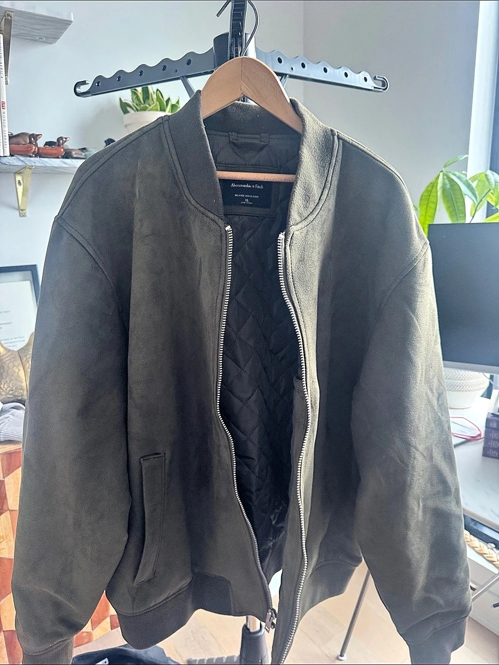 Abercrombie & Fitch Vegan Suede Bomber Jacket Black XL